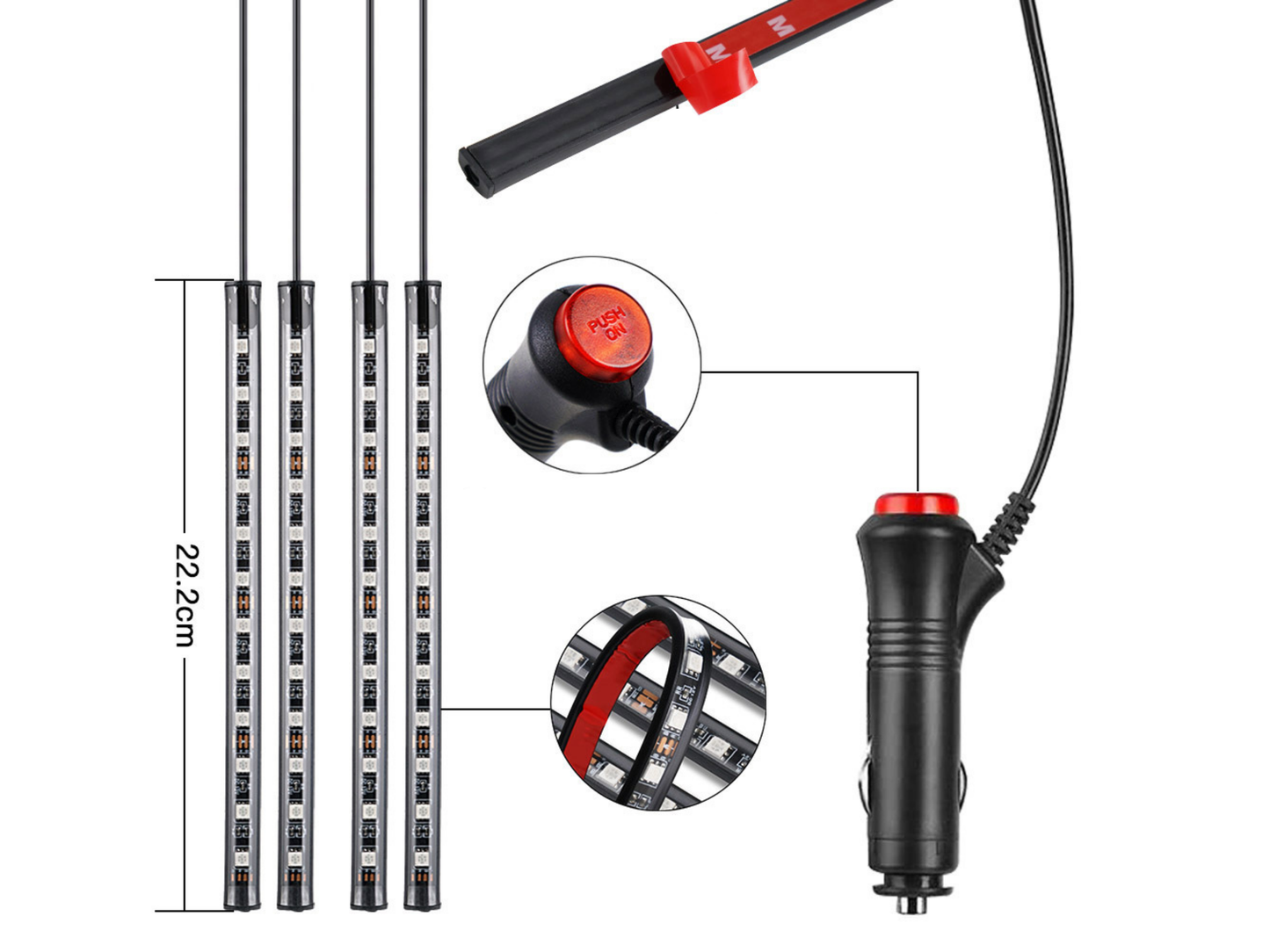 Araç İçi Ayak Altı Sese Duyarlı Şerit Led 4'lü Set